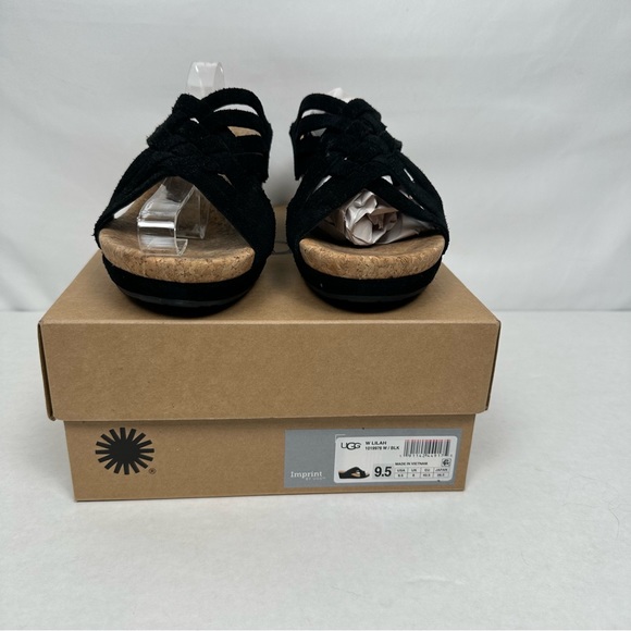 UGG Women's Black Lilah Wedge Sandals Size 9.5 - Picture 2 of 7